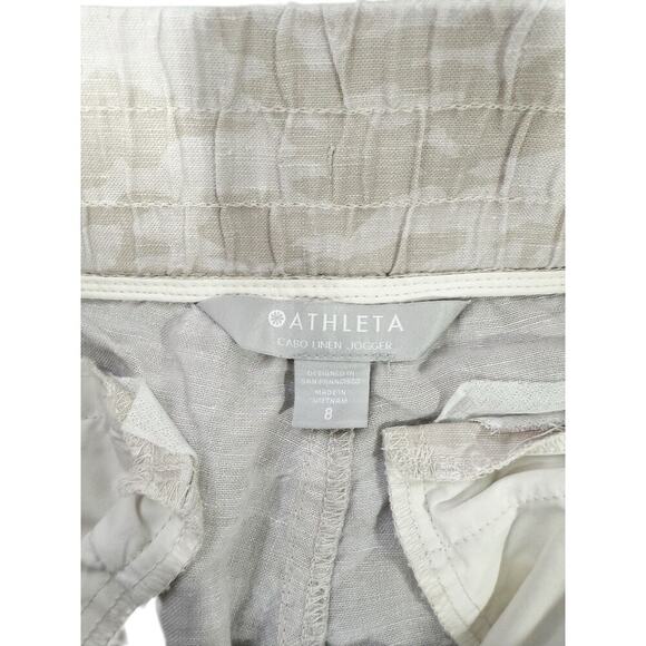 Athleta Cabo Tide Linen Jogger Neutral Camo Pull On Comfort Beach Womens 8 - Picture 3 of 8